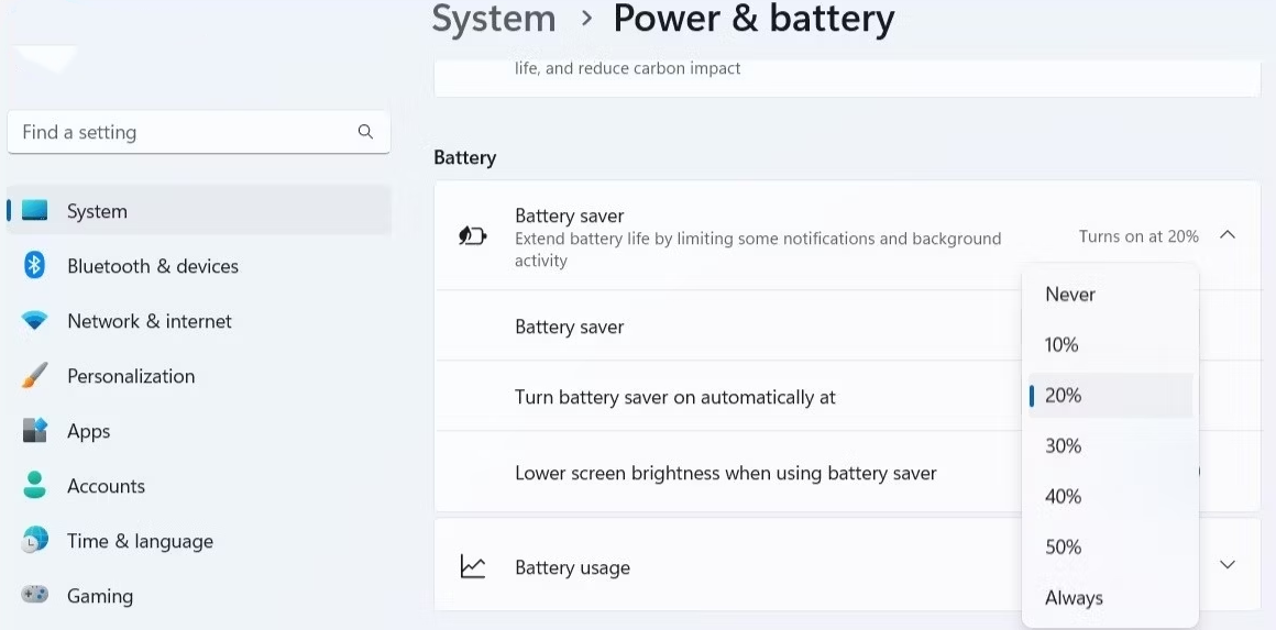 如何在Windows笔记本电脑上打开或关闭节电模式 Windows 第5张